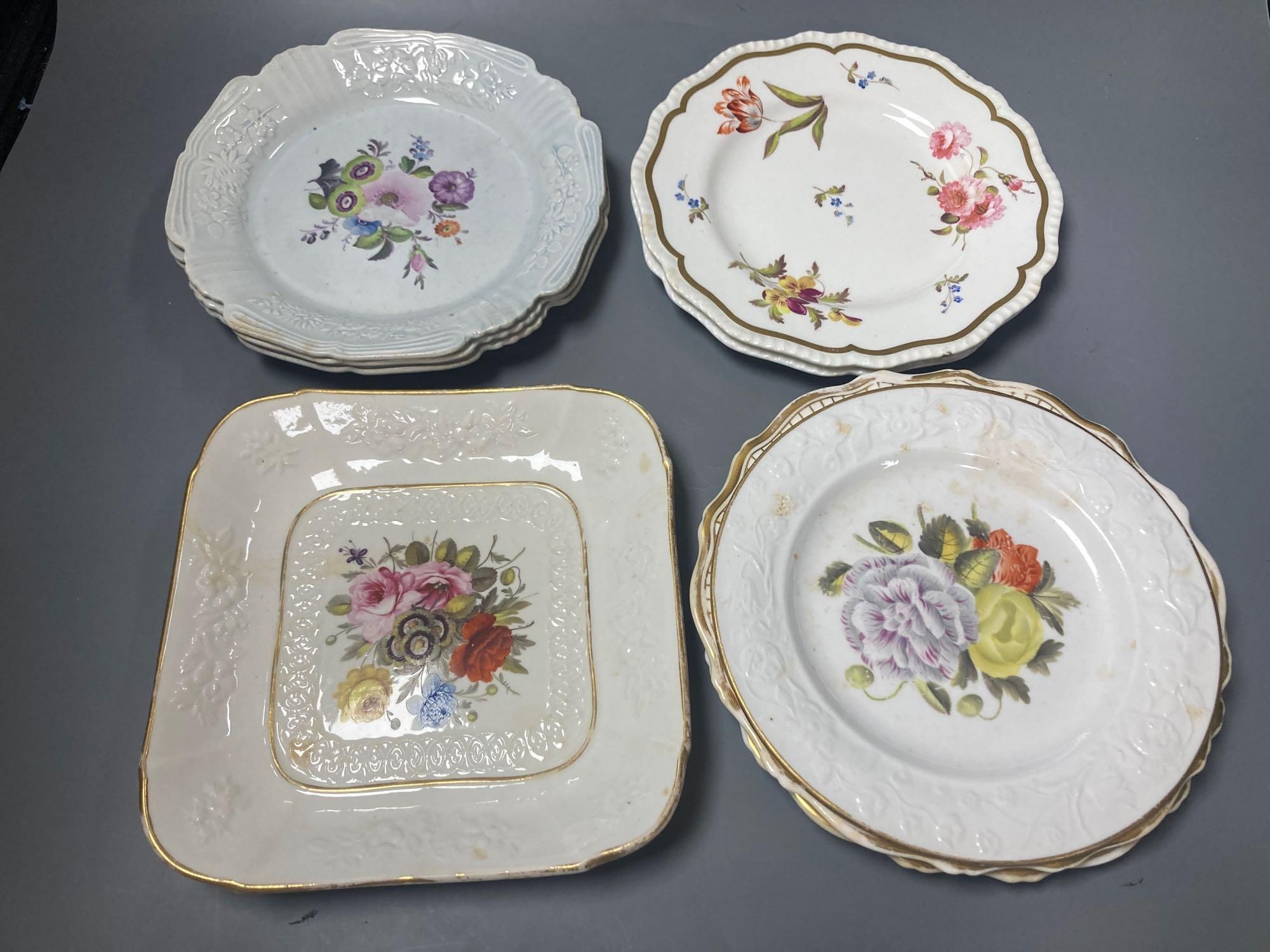 Nine 19th century English and Continental porcelain dessert dishes